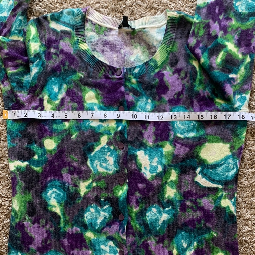 NWT Talbots Purple, Blue & Green Abstract Floral Crewneck Button Cardigan Medium - Picture 8 of 10